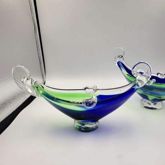 Murano Cobalt & Green Glass Gondolas - set of 2 - Picture 2 of 10